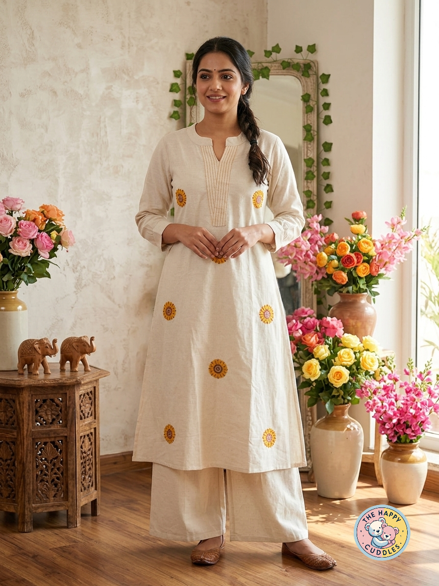 Elegant Sun Motif Linen Cotton Co-ord Set