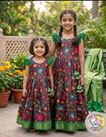 Girls' Enchanting Earthy Floral & Green Ruffled Frock