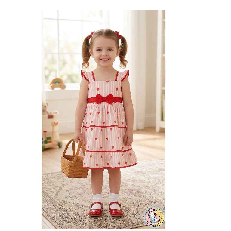 Cherry  Pink Heart Flutter Dress