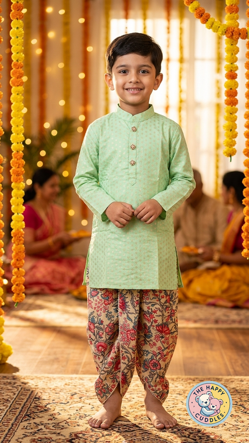 Boys Serene Pistachio Green Top and Dhoti