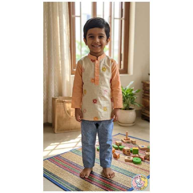 Boys Orange Sunshine Mandarin Collar Shirt