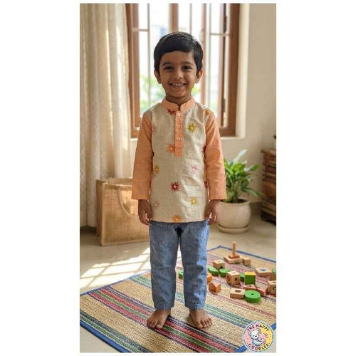 Boys Orange Sunshine Mandarin Collar Shirt