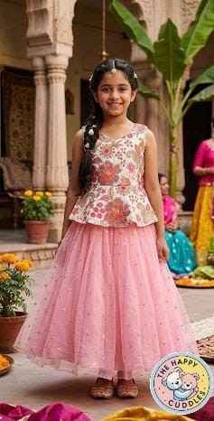 Girls Festive Floral & Pink Tulle Dress
