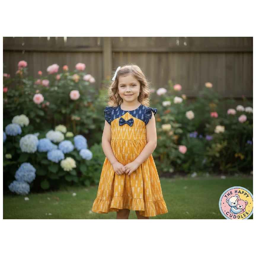Lovely yellow and Blue Cotton dress