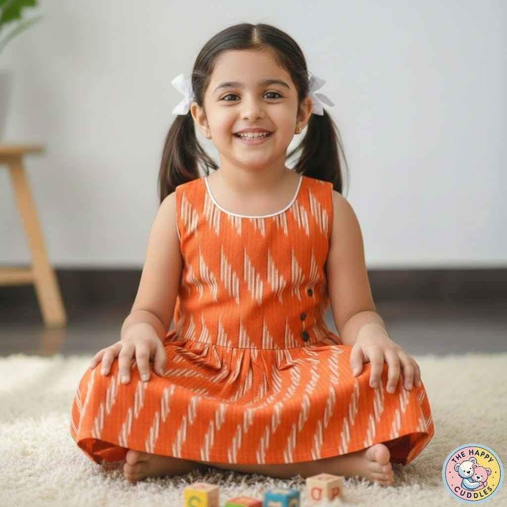 Premium Ikat Handloom Frock- Orange