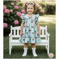 Light Blue Floral Flutter-Sleeve Dress