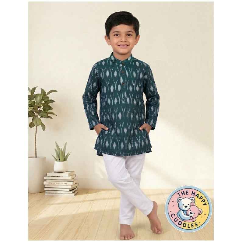 Festive Boys Kurta set- Green and White