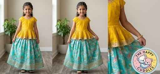 GIRLS PARTY WEAR - 2 PIECE - YELLOW GREEN
