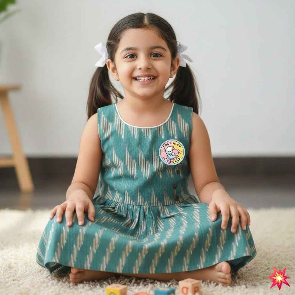 Premium Ikat Handloom Frock- Teal