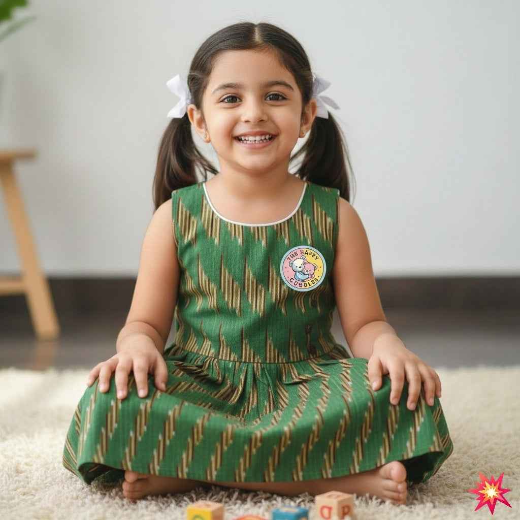 Premium Ikat Handloom Frock- Green