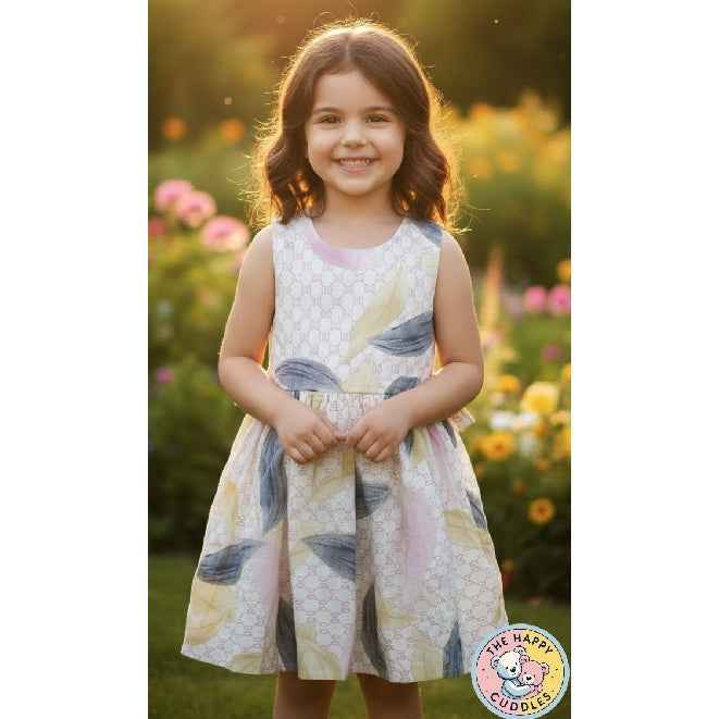 White & Pastel Leaf Print Dress