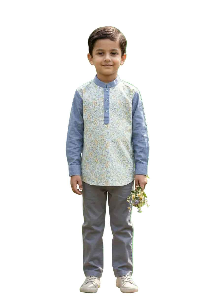 Boys Pastel Blue Floral Shirt