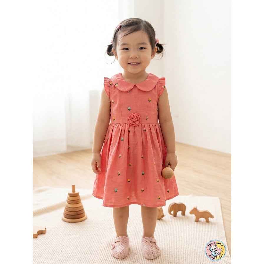 Premium Mulchanderi Embroidered Kids Dress-Peach
