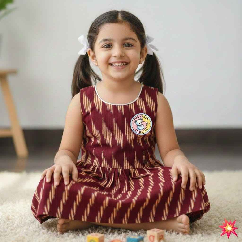 Premium Ikat Handloom Frock-  Maroon