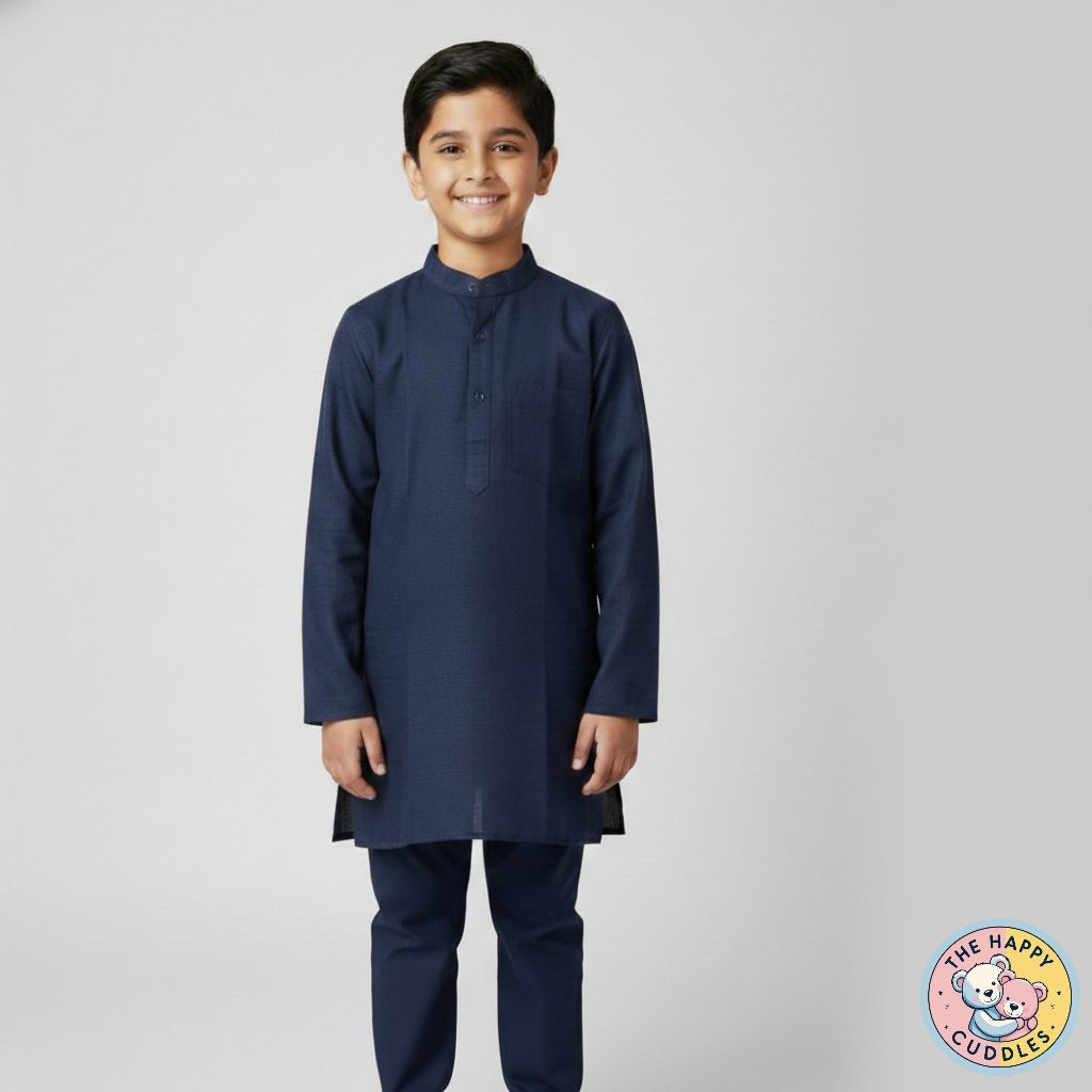 Plain Kurta Top for Boys Blue