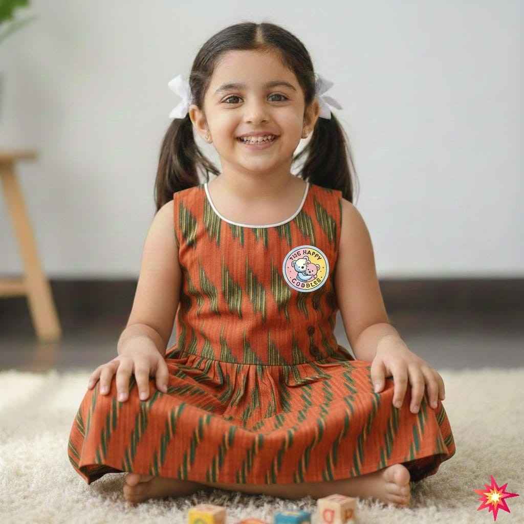 Premium Ikat Handloom Frock- Orange