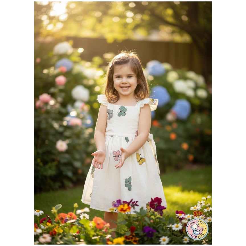 White Embroidered butterfly frock