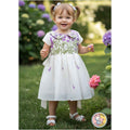 White Cotton Dress with Purple Floral Yoke