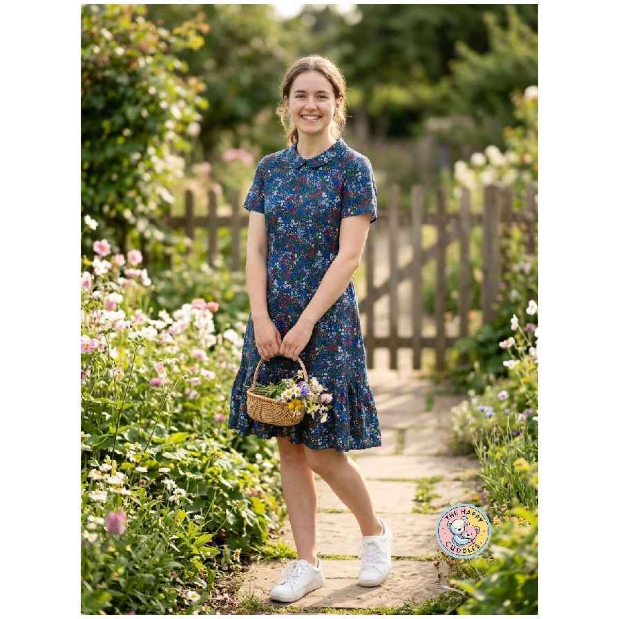 Girls Classic Blue Floral A-Line Dress