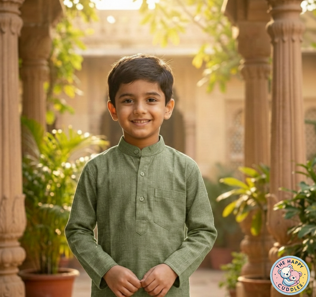 Handloom Boys Cotton Long sleeve Kurta -Green