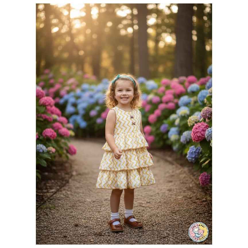 Triple Tiered yellow and white dress