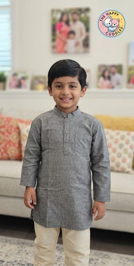 Plain Kurta Top for Boys Grey