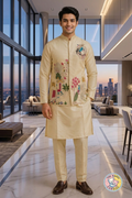 Elegant White Embroidered Heritage Men's Sherwani Set