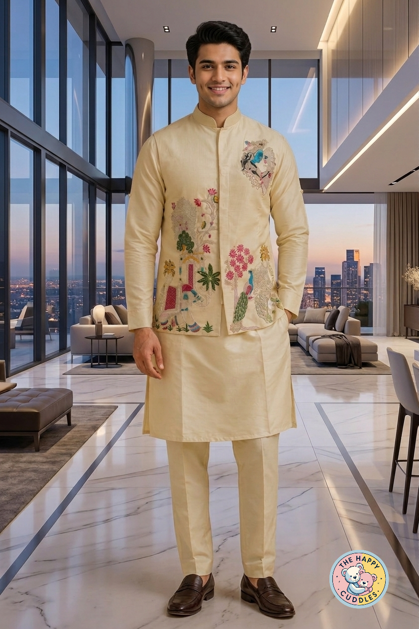 Elegant White Embroidered Heritage Men's Sherwani Set