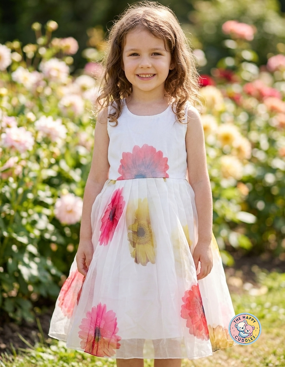 Girls' Watercolor Floral Organza Twirl Dress