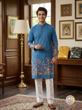 Mul Chanderi Blue Men kurtha Set