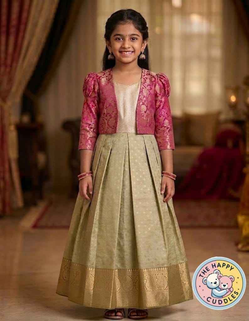 Girls Majestic Rose & Beige Embroidered Lehenga Set