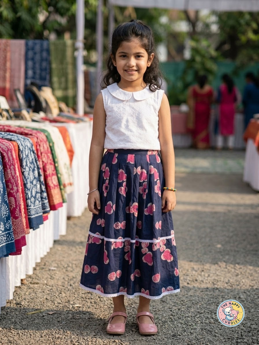 Two-piece coordinated skirt set (top and midi skirt)