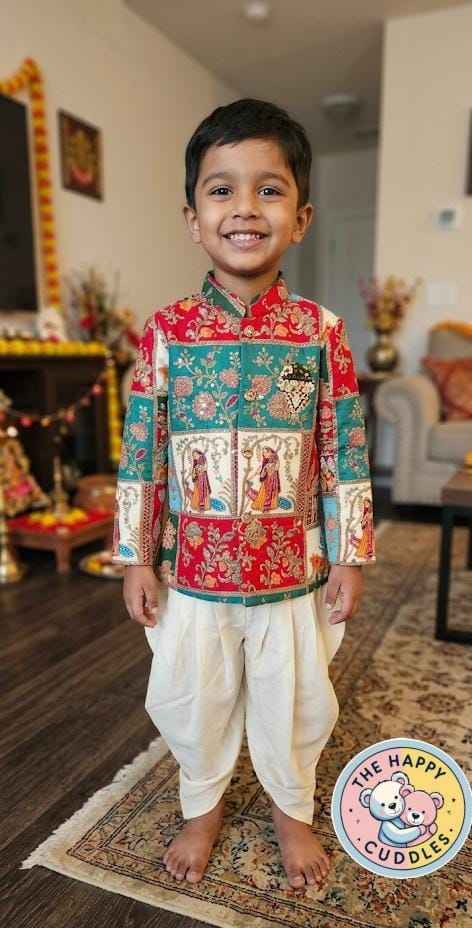 Boys' Festive Artistry Kurta Set with Dhoti Pants
