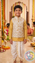 Boys Festive Yellow & White Heritage Kurta Set