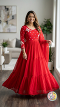 Vibrant Red Embroidered Anarkali Gown