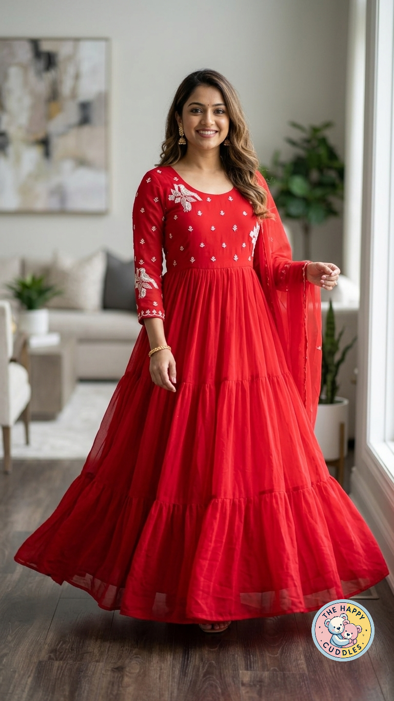 Vibrant Red Embroidered Anarkali Gown