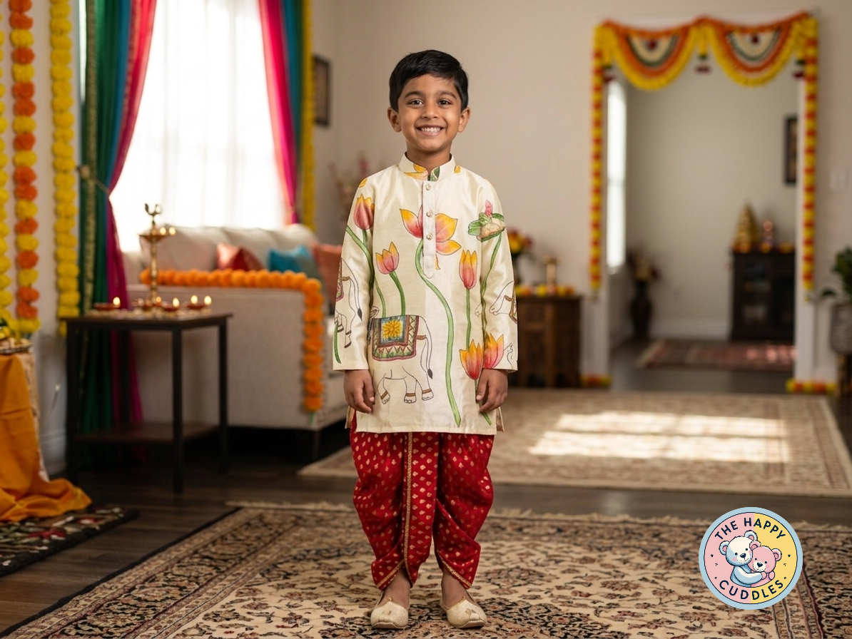 Boys Royal Cream & Red Pancha/Kurta Set