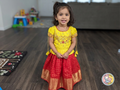 Girls Yellow & Crimson Red Festive Lehenga Set