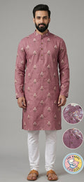 Dusty rose Linen Cotton embroidery kurtha set