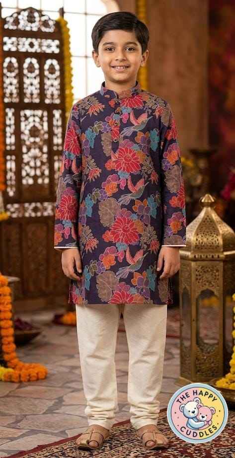 Boys' Floral Kurta & Ultra-Soft Cream Pant Set