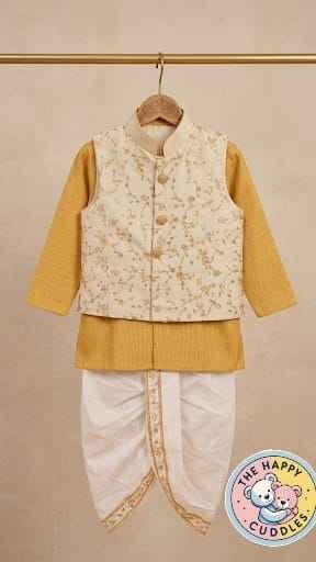 Boys Festive Yellow & White Heritage Kurta Set