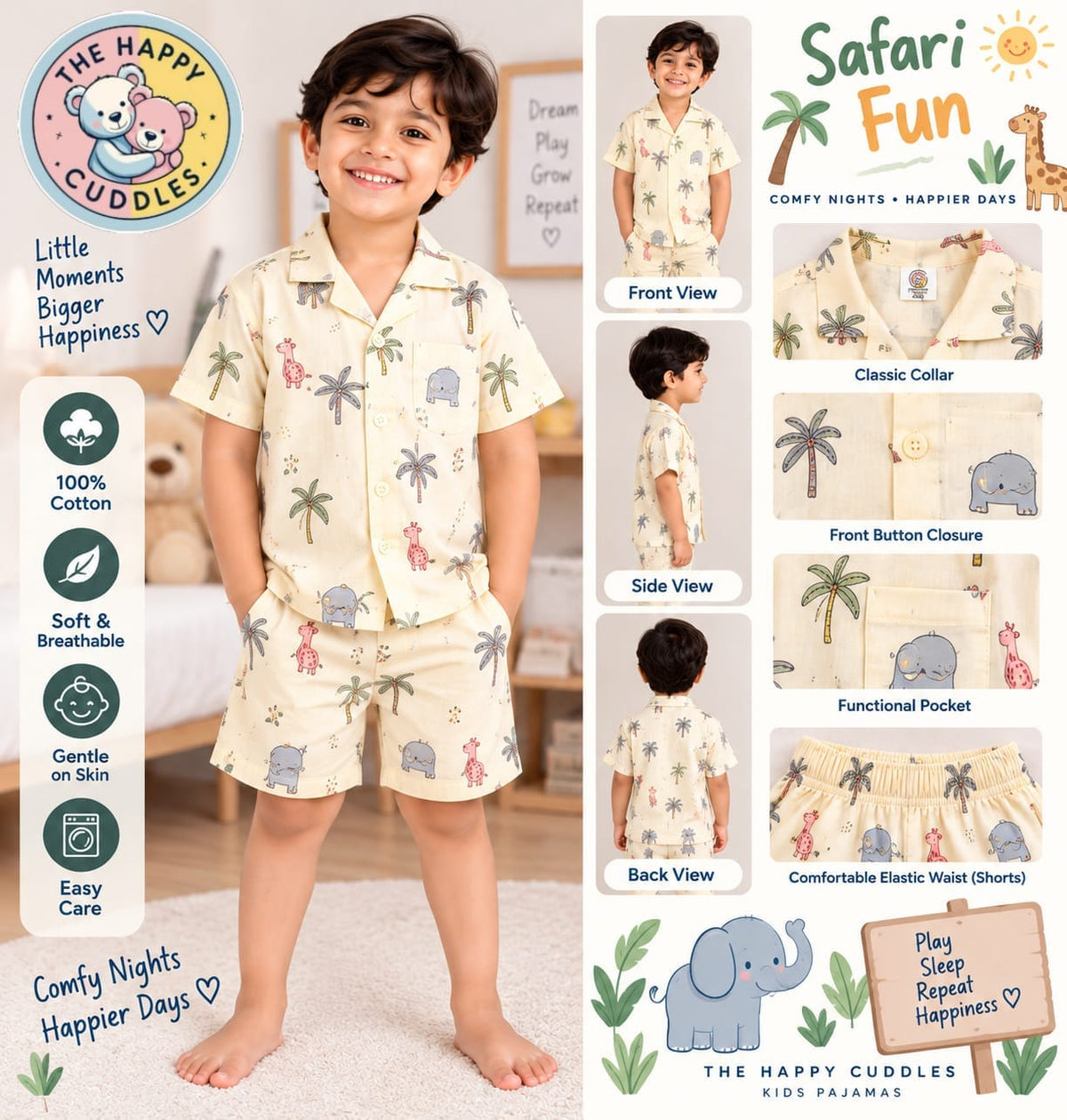 Kids safari cotton shirt and short set