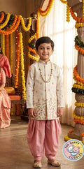Boys' Premium Cream & Blush Pink Festive Kurta Dhoti Set