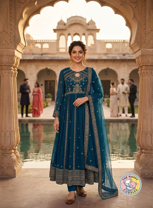 Blue Embroidered Anarkali Gown