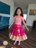 Girls Pink & Magenta Pattu Pavadai Set
