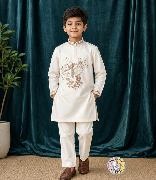 Boys Imperial Ivory Embroidered Kurta Set