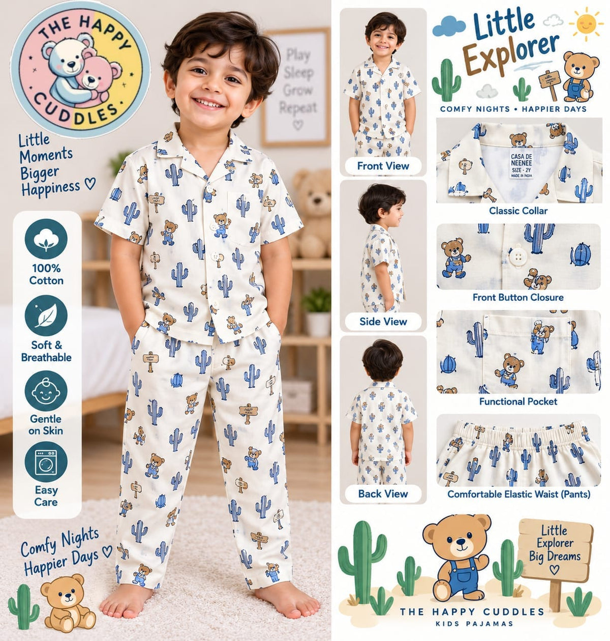 White and blue cactus cotton set