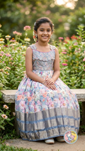 Girls' Elegant Floral ,Striped Heritage Frock