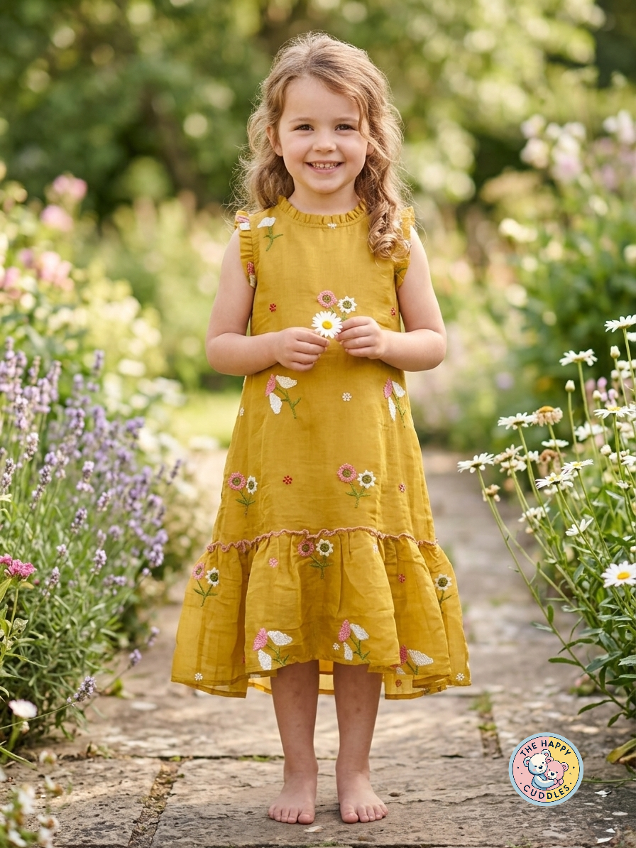 Girl Premium Mulchanderi Yellow Frock