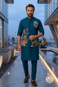Imperial Teal Embroidered Heritage  Men's Sherwani Set